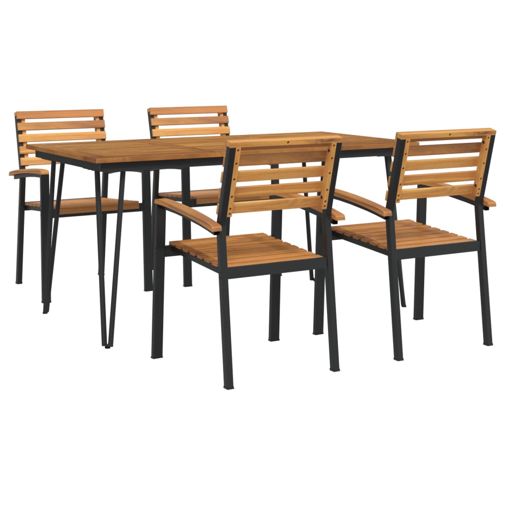 Garden Dining Set Brown Solid Acacia wood and Powder-Coated Steel