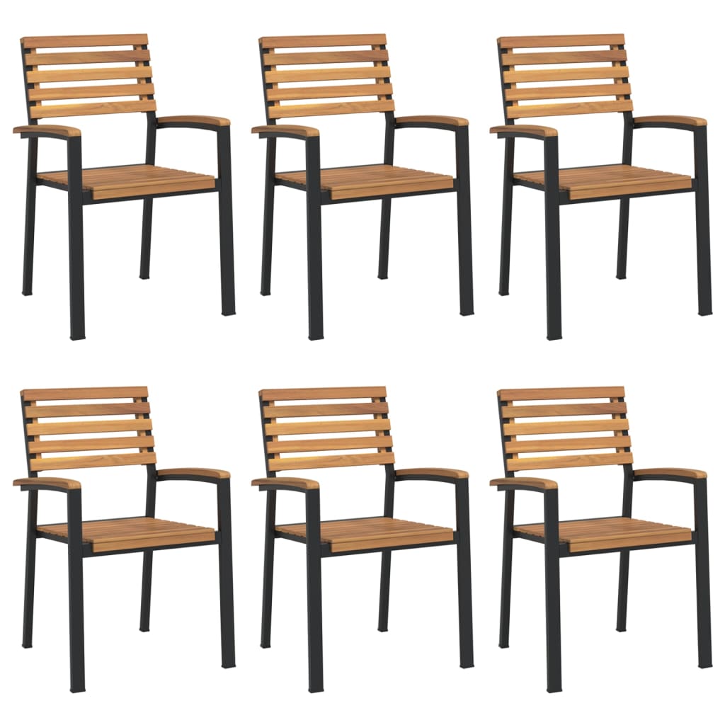 Stackable Garden Chair Set of 6 Natural wood and black