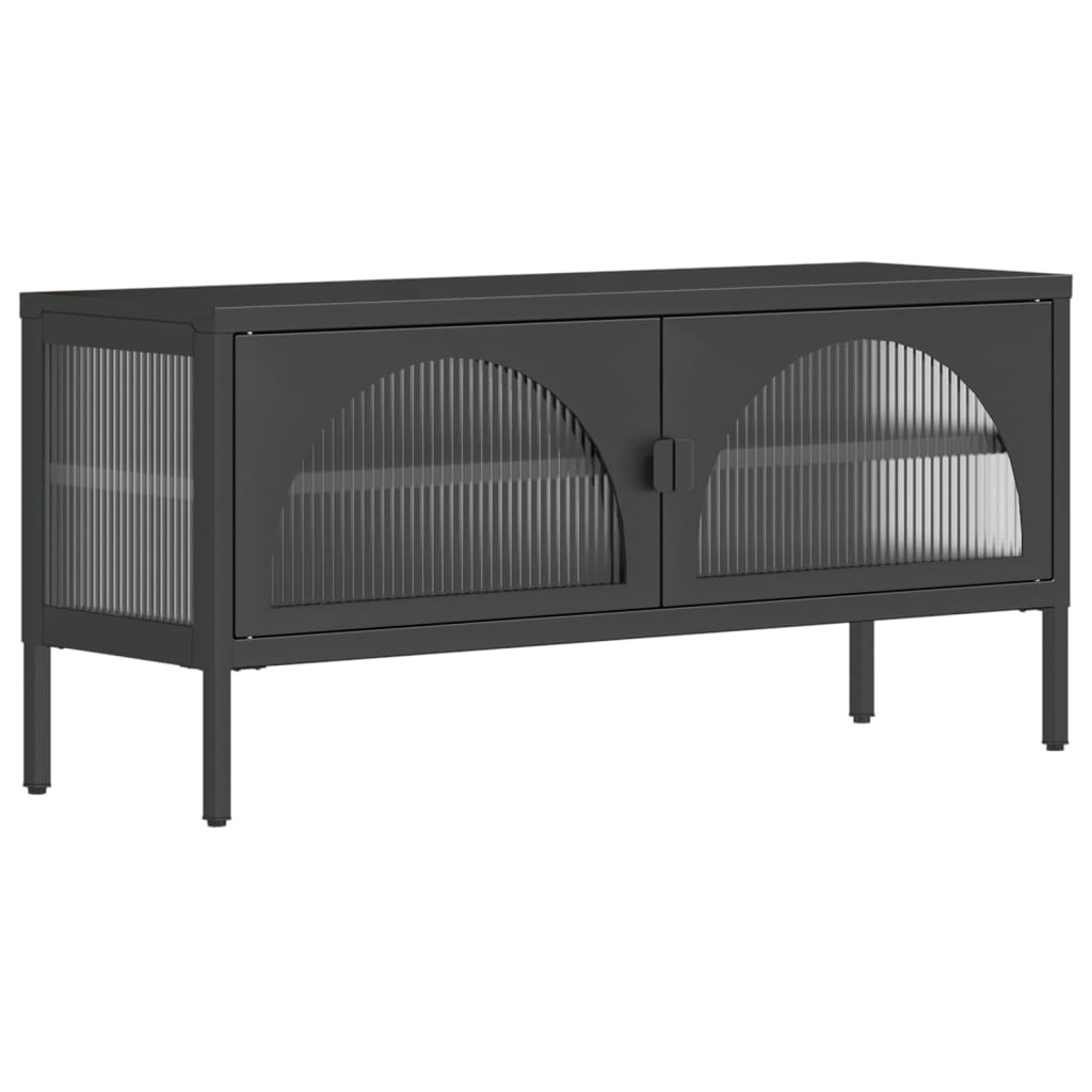TV Cabinet Black Powder-coated Steel Medium Rectangular