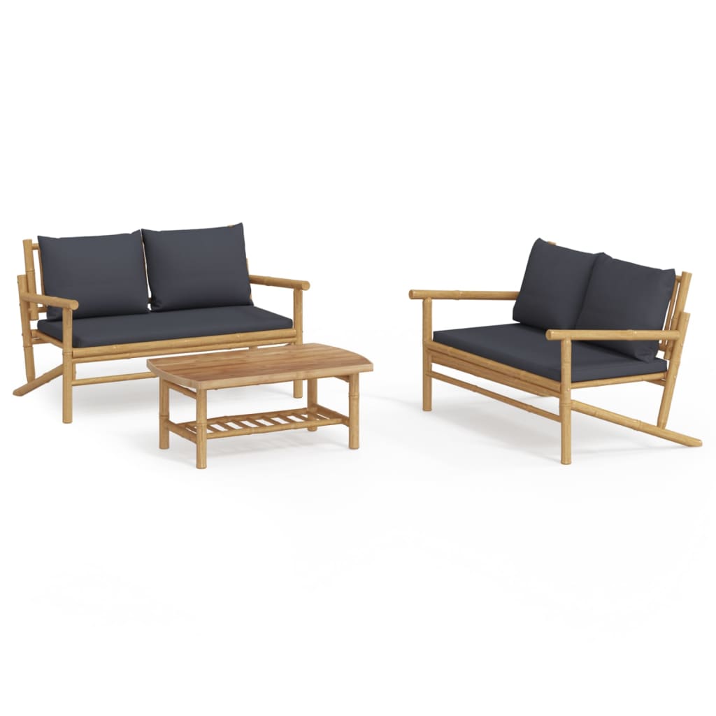 Garden Lounge Set Dark Grey, Natural Bamboo