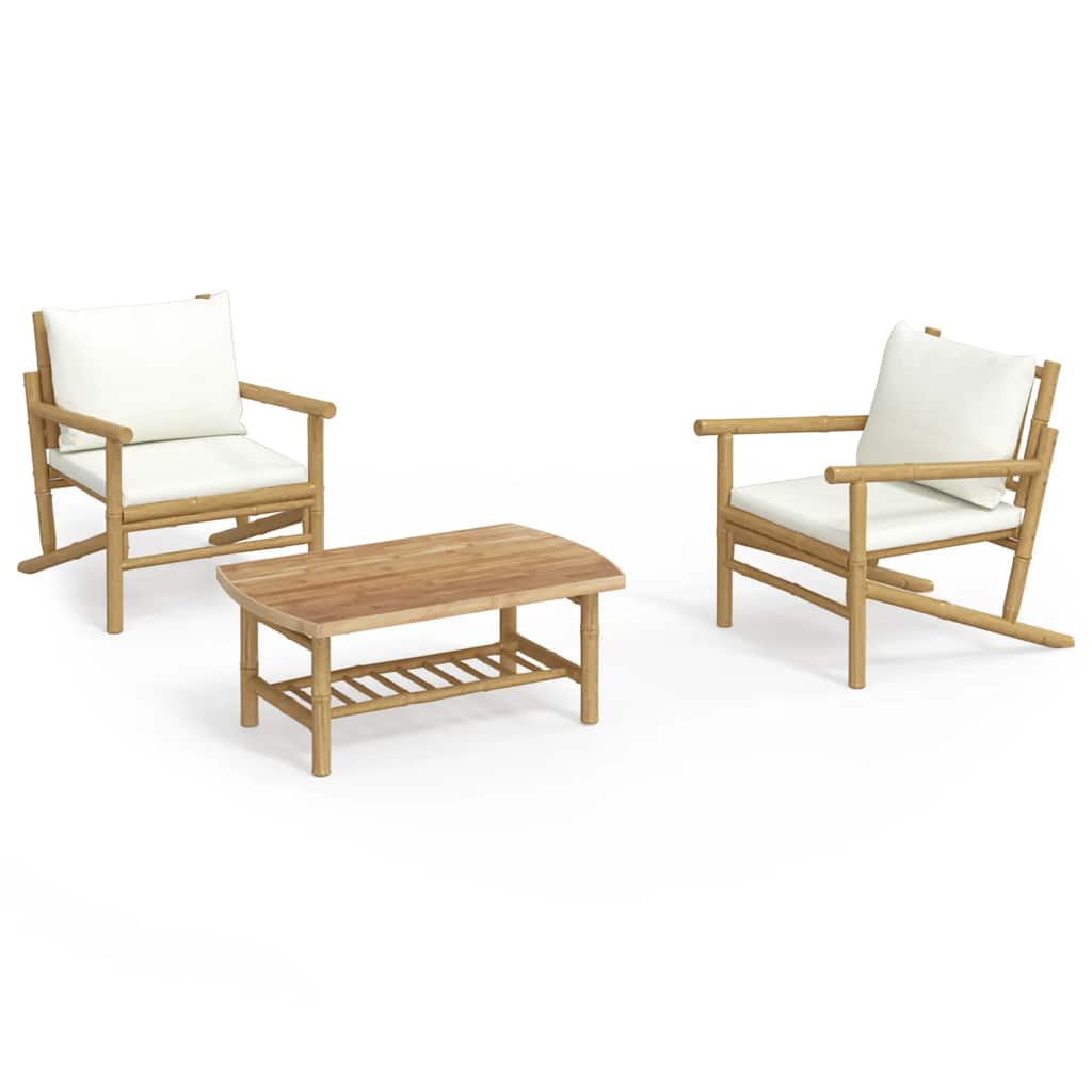 Garden Lounge Set Bamboo with cream white cushions