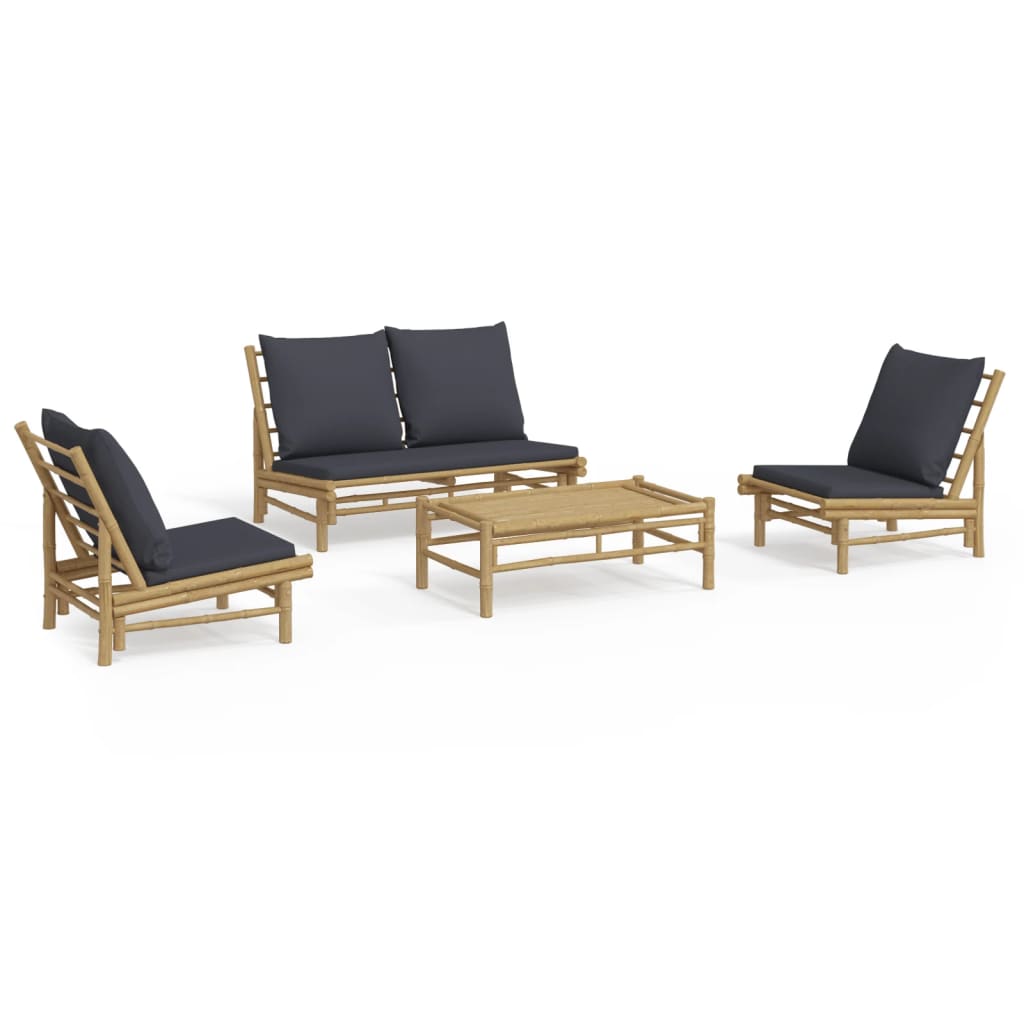 Garden Lounge Set Dark Grey, Natural Bamboo Bamboo, Polyester