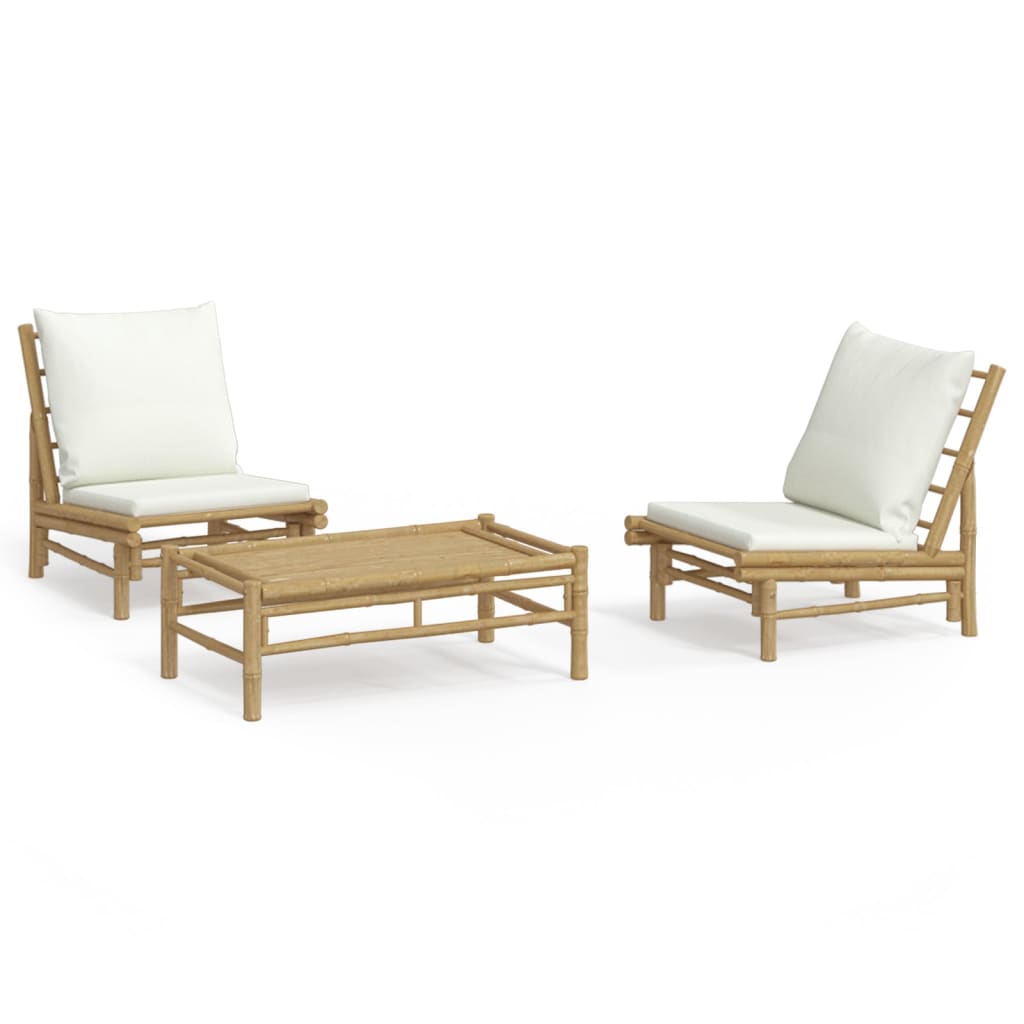 Garden Lounge Set Cream White, Bamboo Bamboo, Fabric (100% polyester)