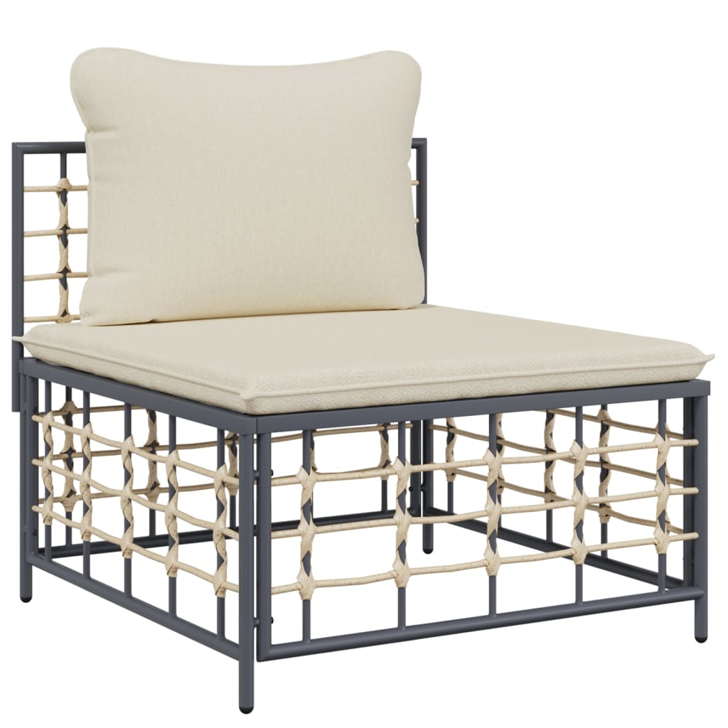 Garden Middle Sofa Anthracite, Beige PE Rattan Modular