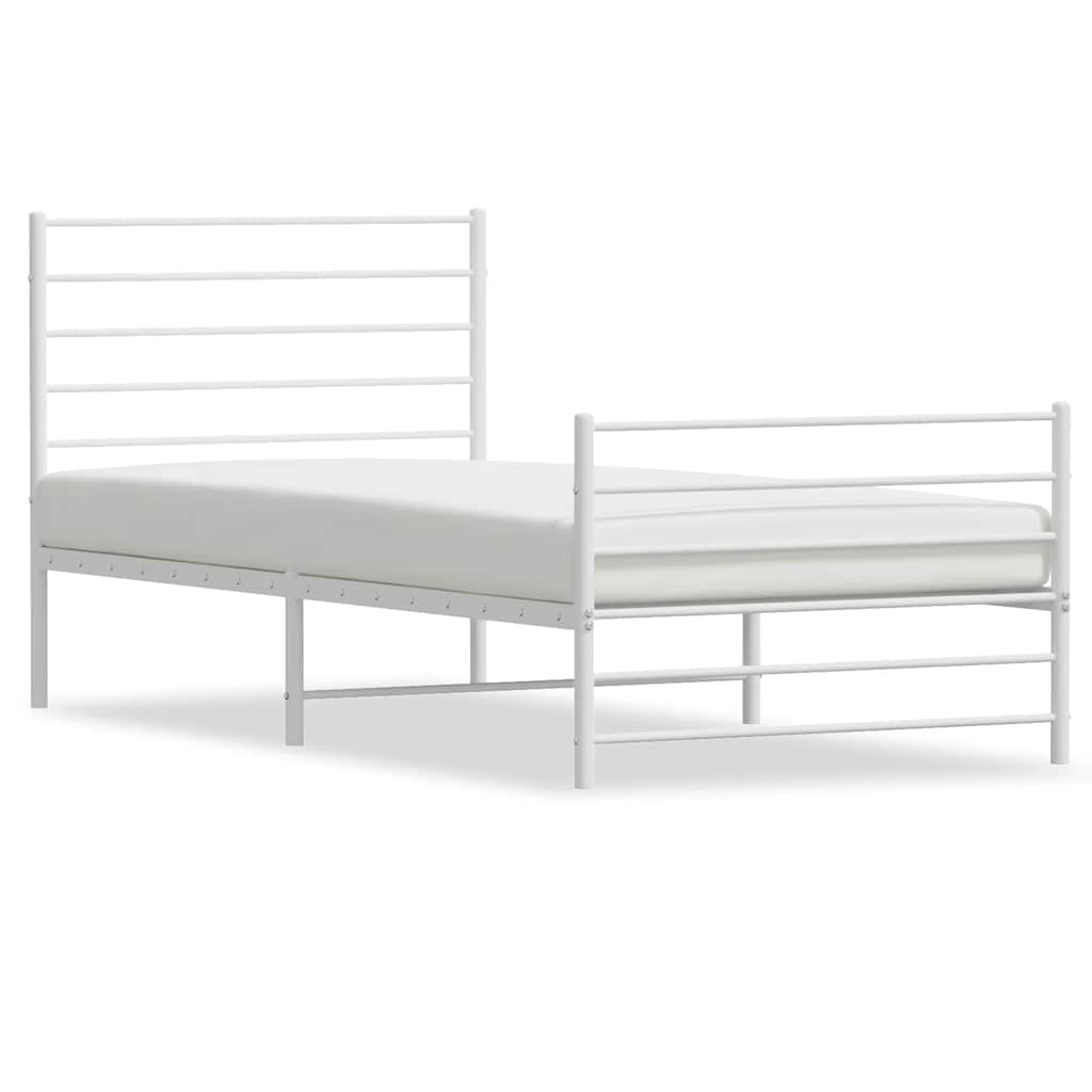 Bed Frame White Powder-Coated Steel Twin Bed Frame Rectangular