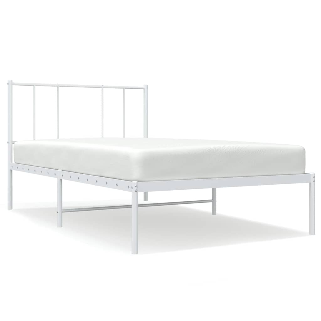 Bed Frame White Powder-Coated Steel Twin Bed Frame Rectangular