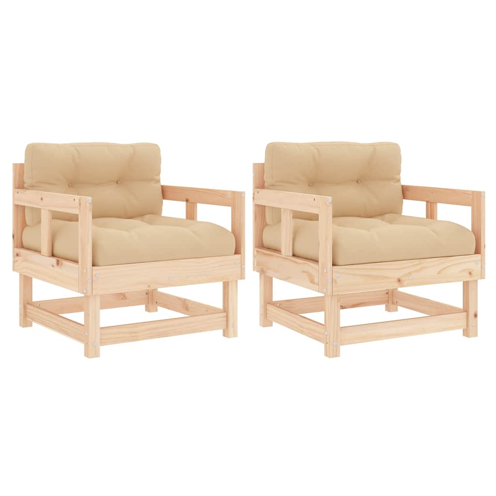 Garden Chair Beige Solid Pine Wood Medium Modular Garden Chair