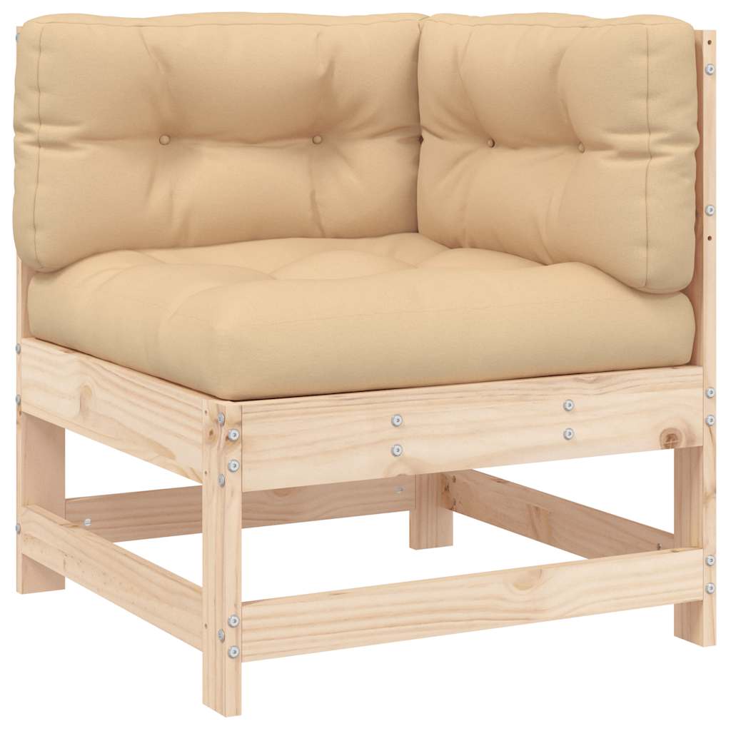 Corner Sofa Beige Solid pine wood Small Modular Corner Sofa