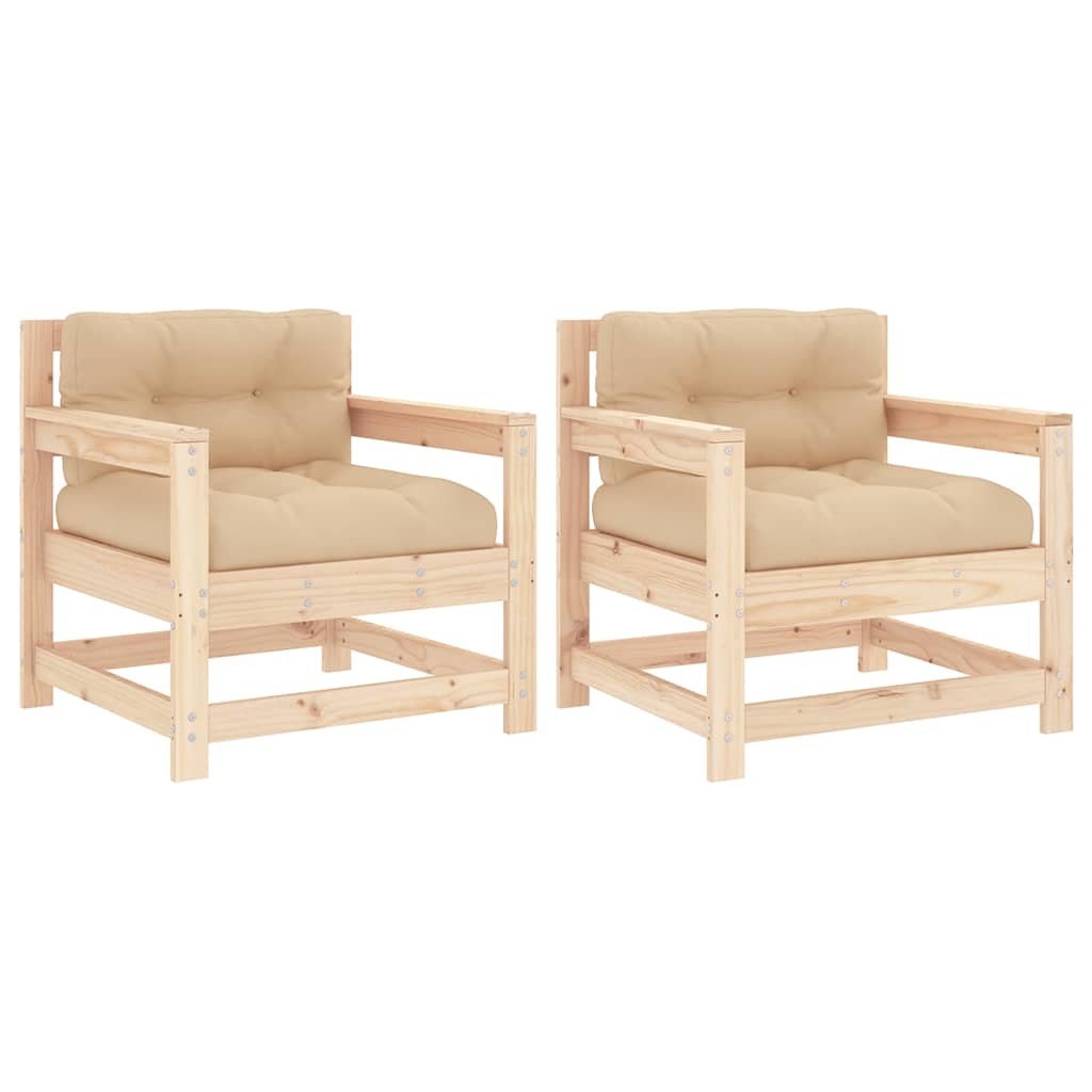 Garden Chair Beige Solid pine wood Medium Modular Armchair