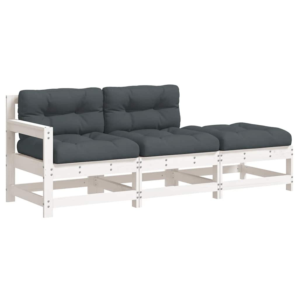 Garden Lounge Set White Solid Pine Wood, Oxford Fabric Medium