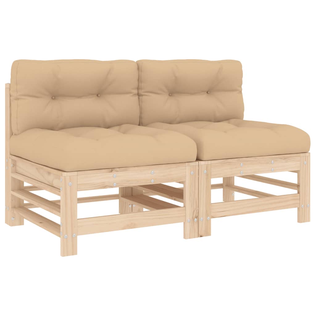 Middle Sofa Beige Solid pine wood Modular Middle Sofa