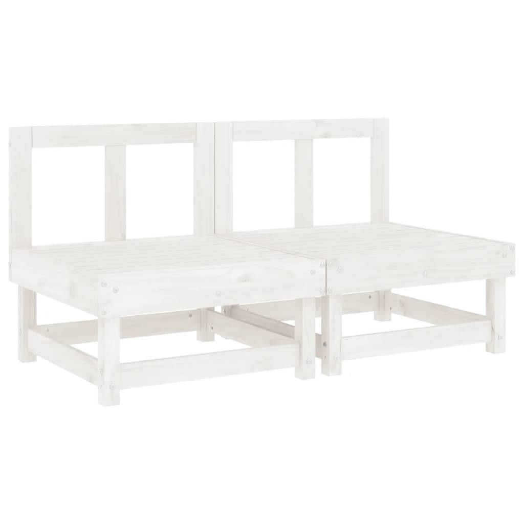 Garden Middle Sofa White Solid Pine Wood Medium Modular