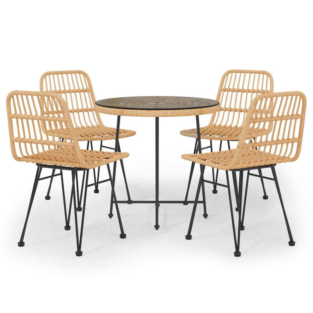 Garden Dining Set Black Poly Rattan Medium Tough