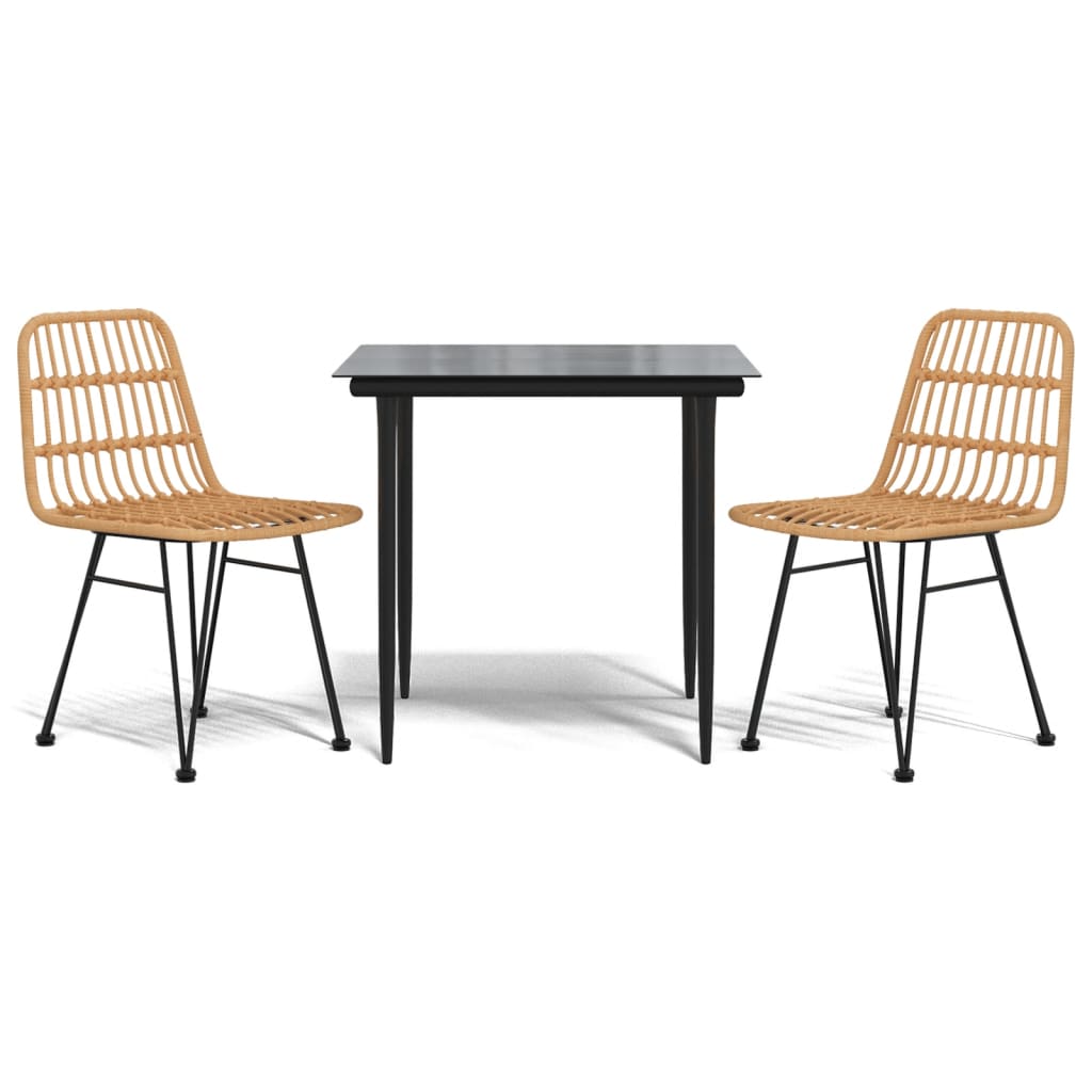 Garden Dining Set Black Steel, polyethylene, tempered glass