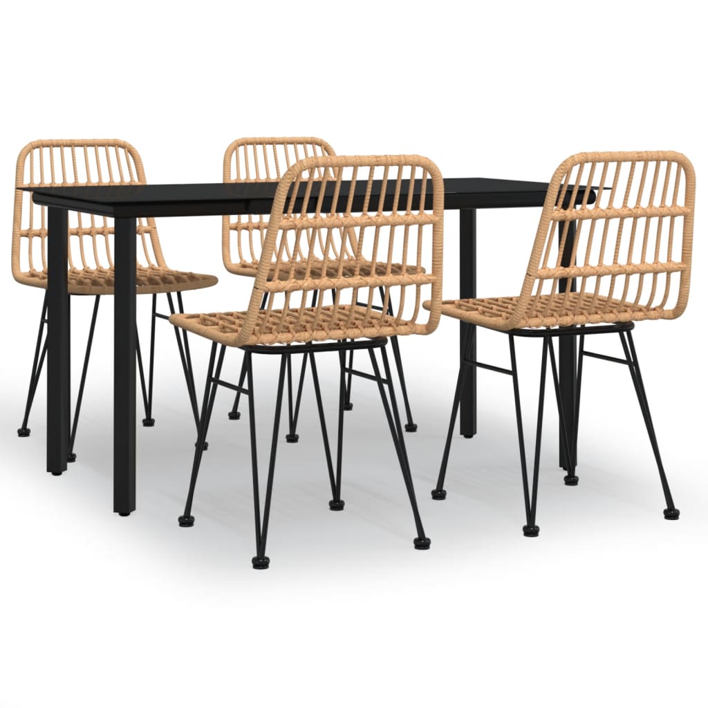 Garden Dining Set Black Poly Rattan Standard Seats Up to Five