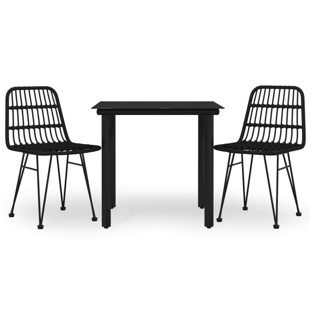 Garden Dining Set Black Poly Rattan, Steel Medium Durable