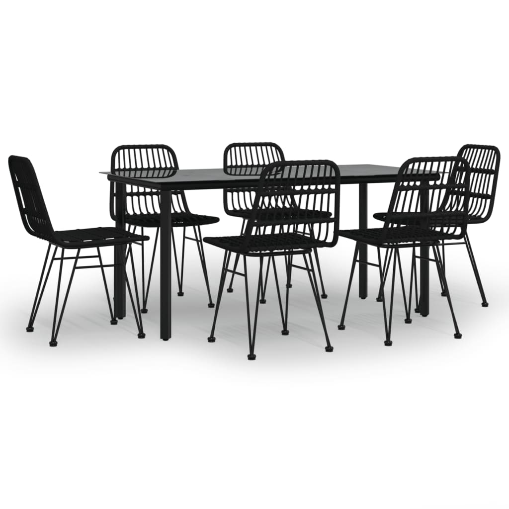 Garden Dining Set Black Poly Rattan, Steel, Tempered Glass Standard