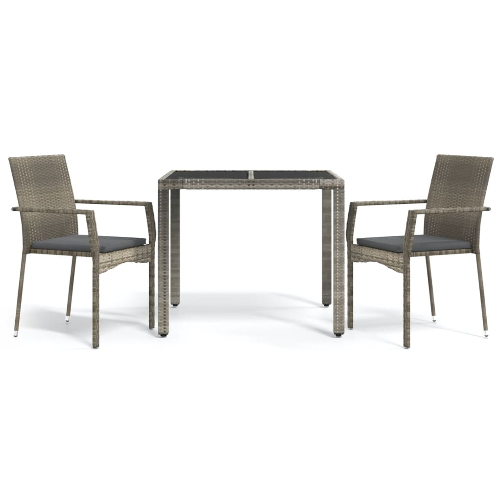 Garden Dining Set Grey PE rattan, powder-coated steel, tempered glass