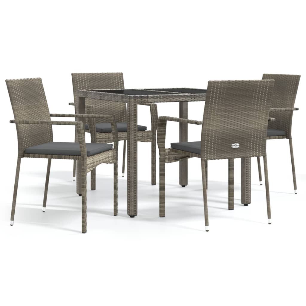 Garden Dining Set Grey PE Rattan, Powder-Coated Steel, Tempered Glass