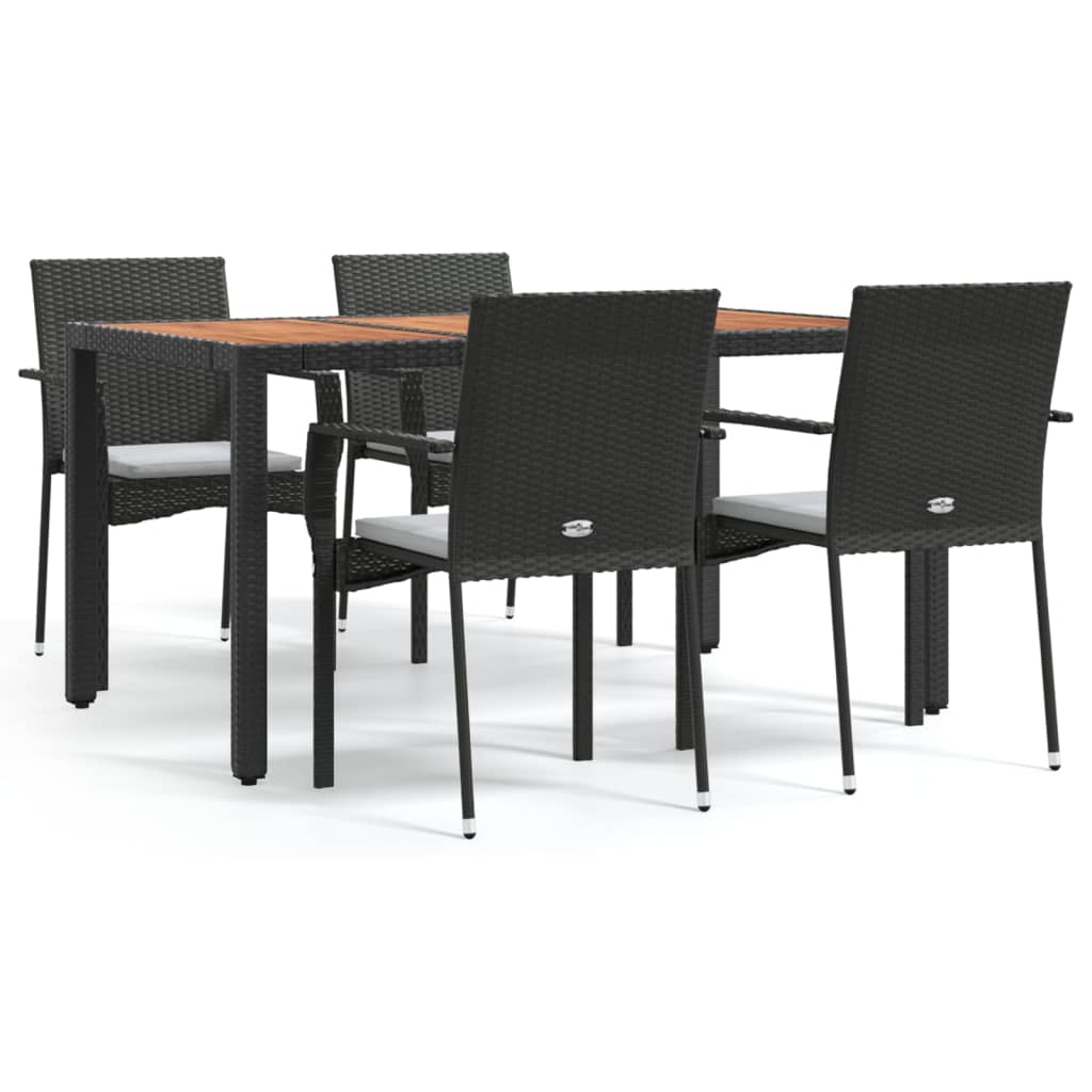 Garden Dining Set Black PE rattan 5 Piece Set Modular