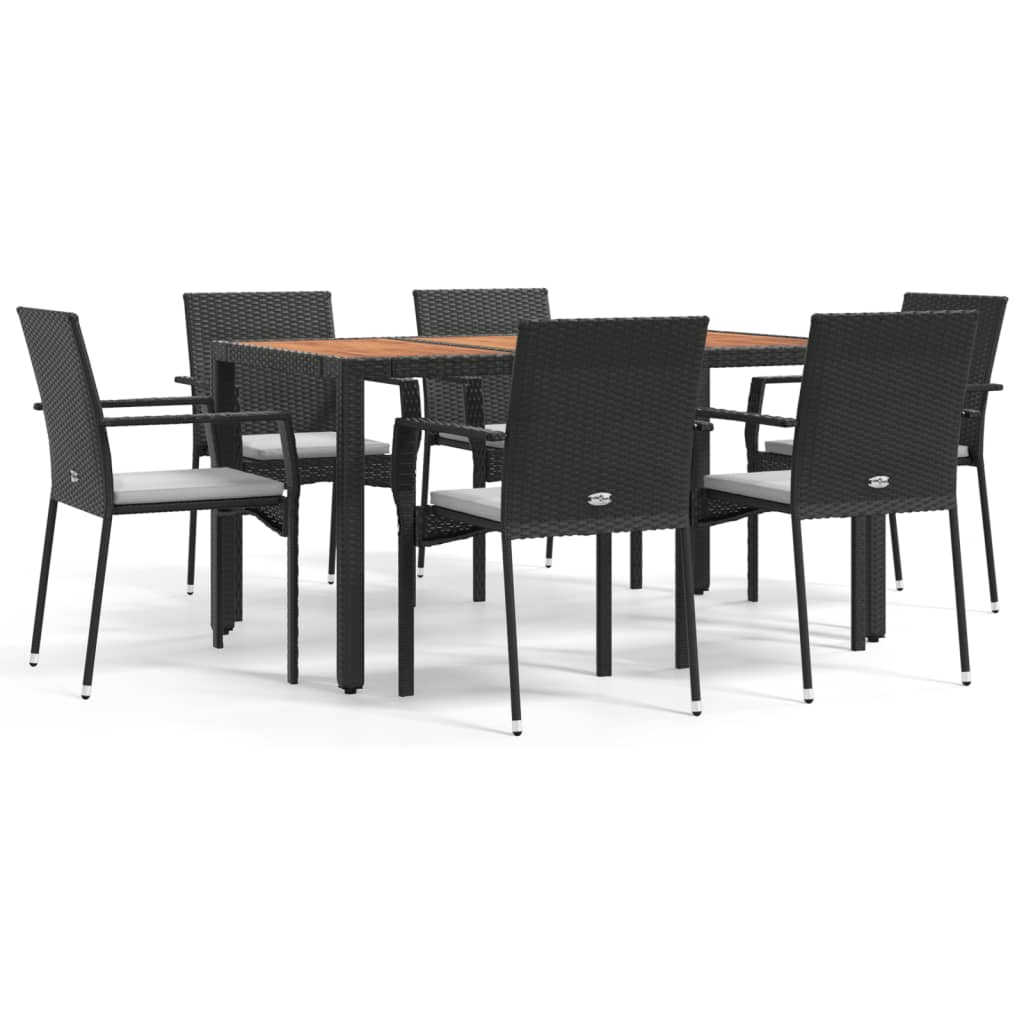 Garden Dining Set Black PE Rattan 7 piece set Modular