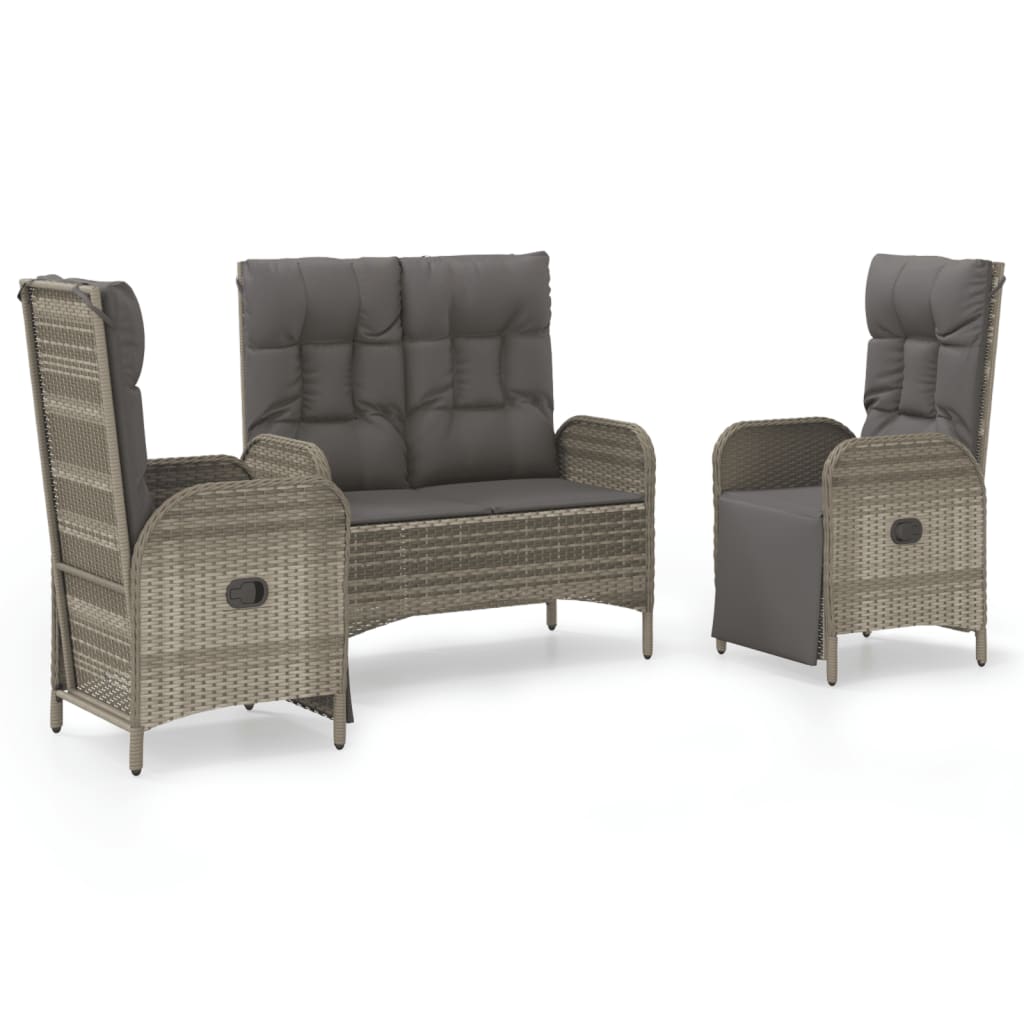 Garden Dining Set Grey PE rattan, powder-coated steel, tempered glass