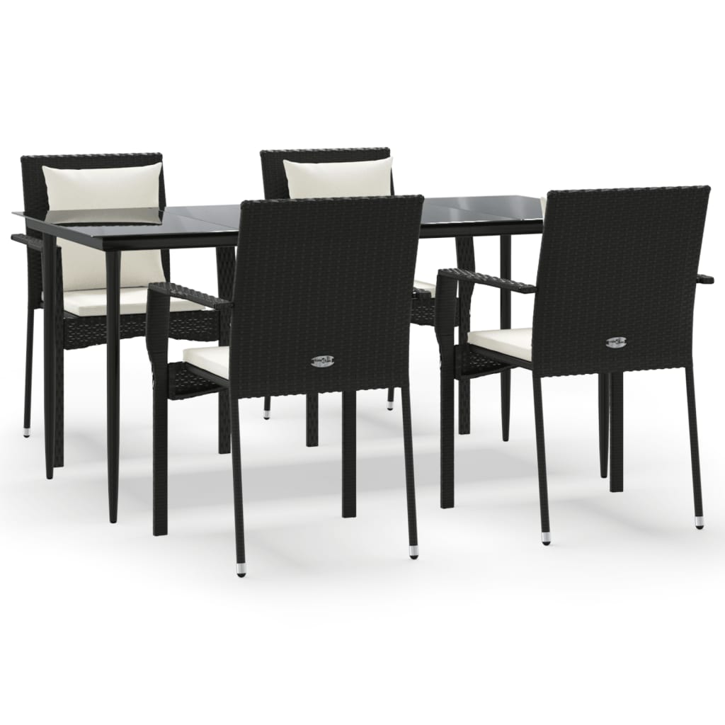 Garden Dining Set Black, Rattan, Cream white