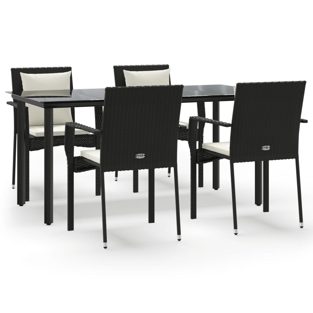 Garden Dining Set Black and Cream White Poly Rattan 5-Piece Set