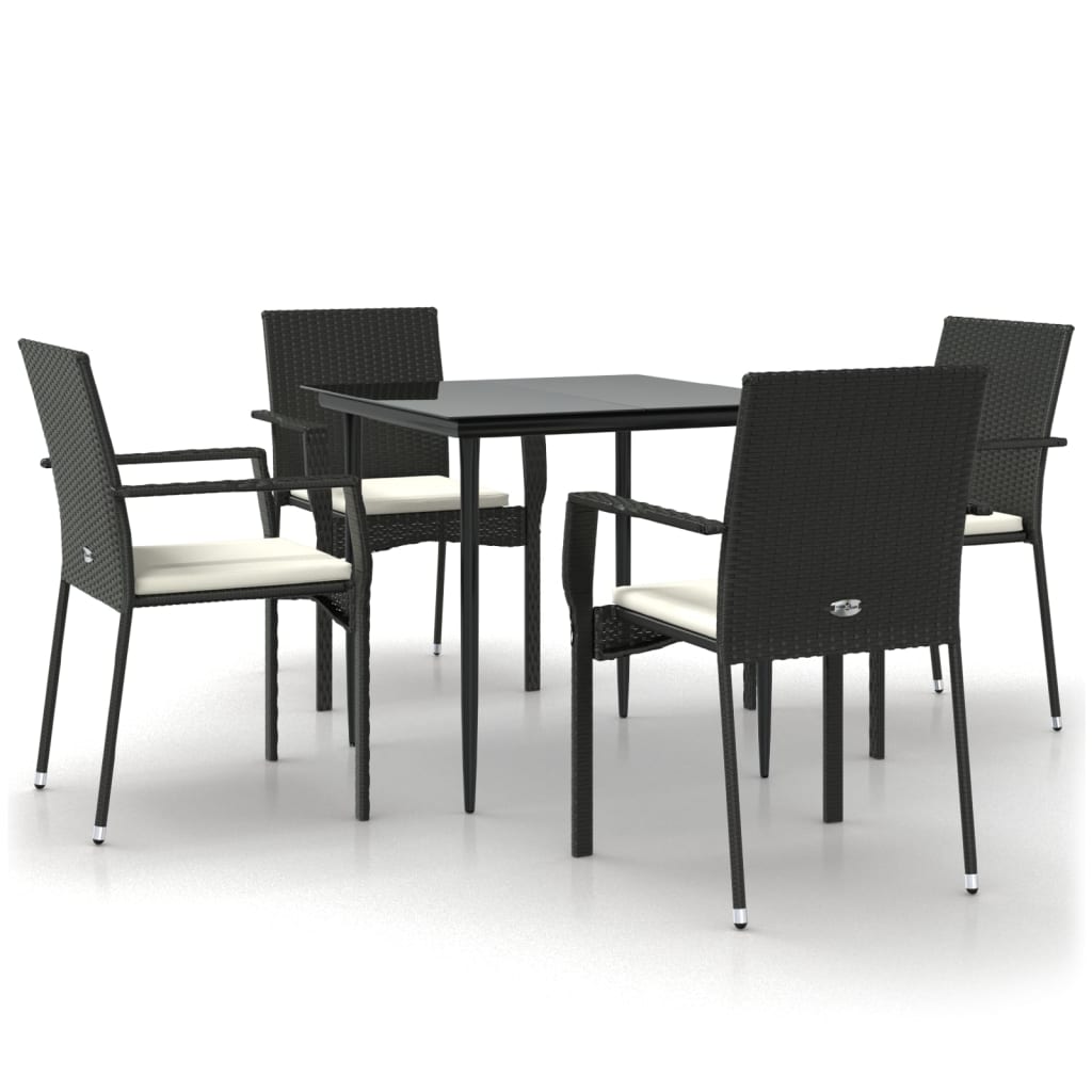 Garden Dining Set Black PE Rattan Standard Modular