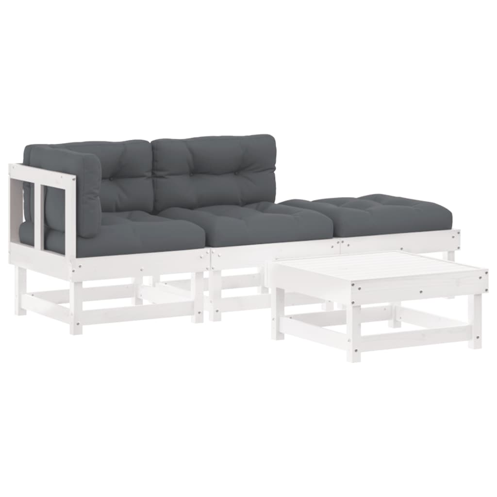 Garden Lounge Set White Solid pine wood Modular Garden Lounge Set