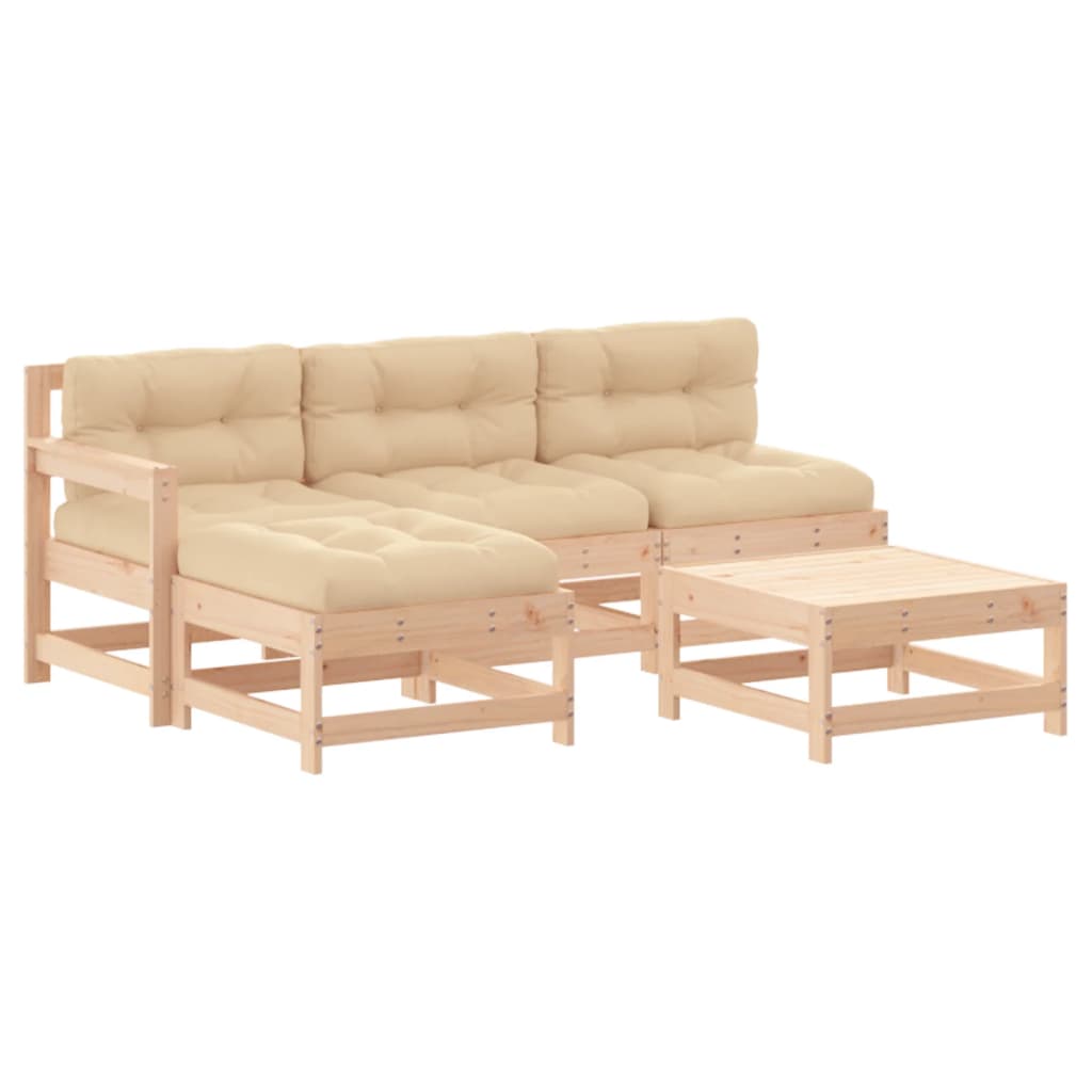Garden Lounge Set Beige Solid pine wood, Oxford fabric, PP cotton