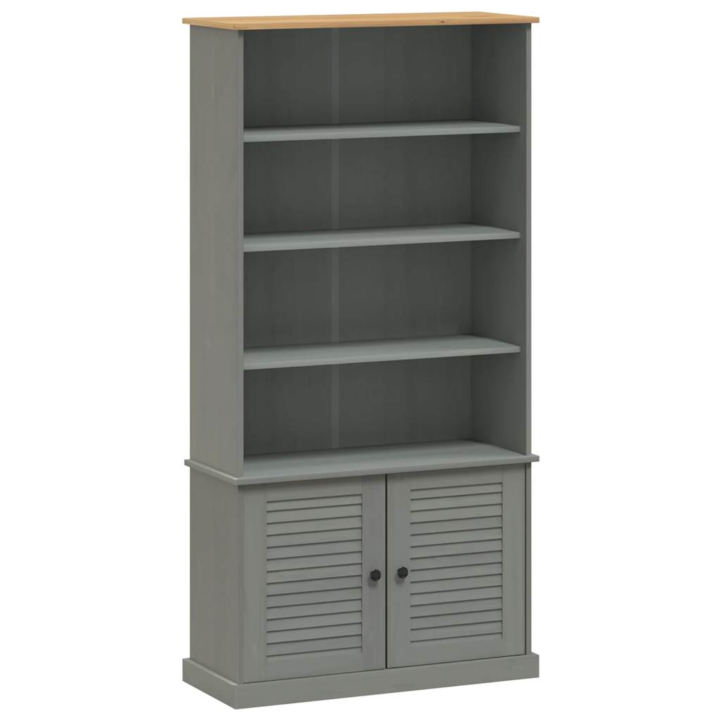 Bookcase Grey Solid pine wood, engineered wood, metal Tall