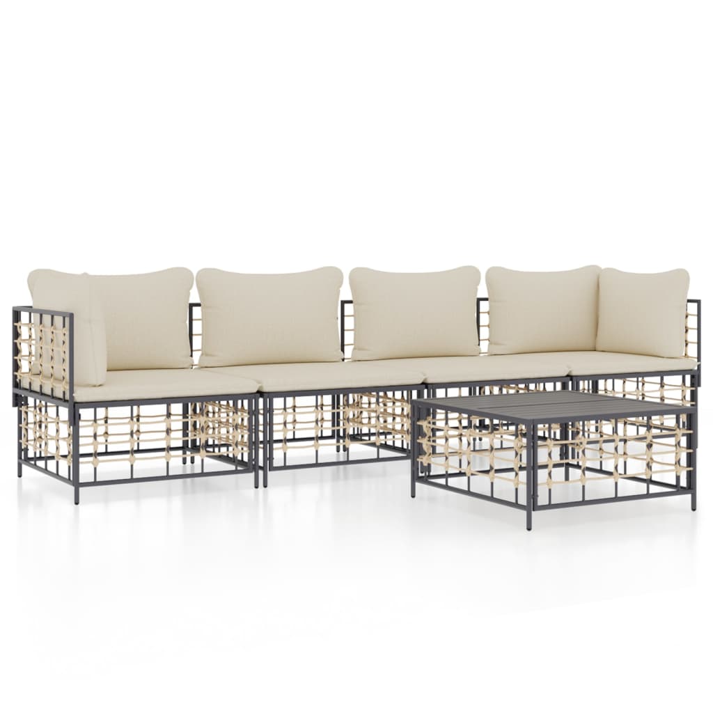 Garden Lounge Set Charcoal Gray Poly rattan Modular