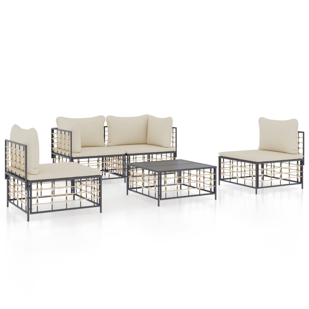Garden Lounge Set Anthracite Poly Rattan Standard Modular