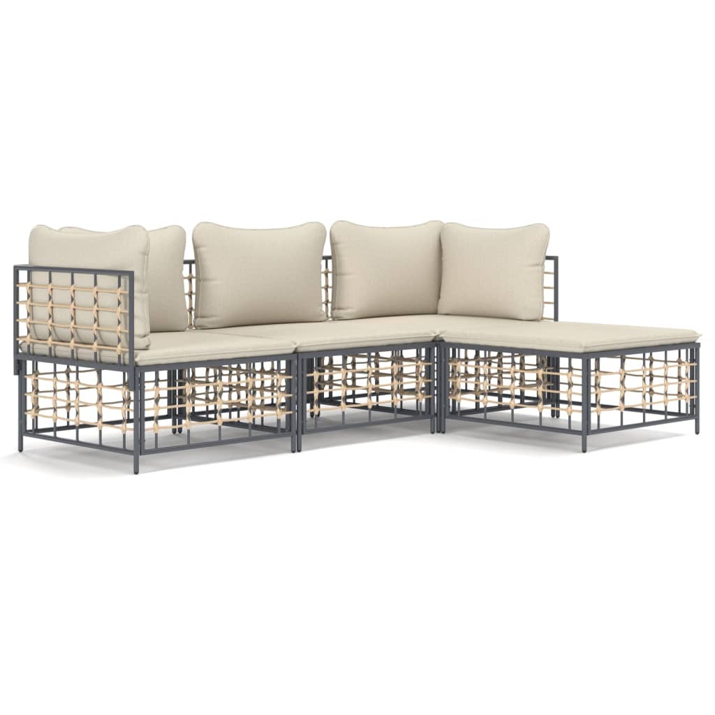 Garden Lounge Set Anthracite Poly rattan, powder-coated steel, fabric