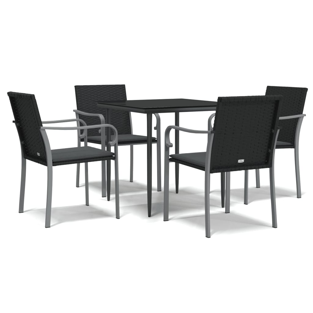 Garden Dining Set Black Poly Rattan Standard Durable