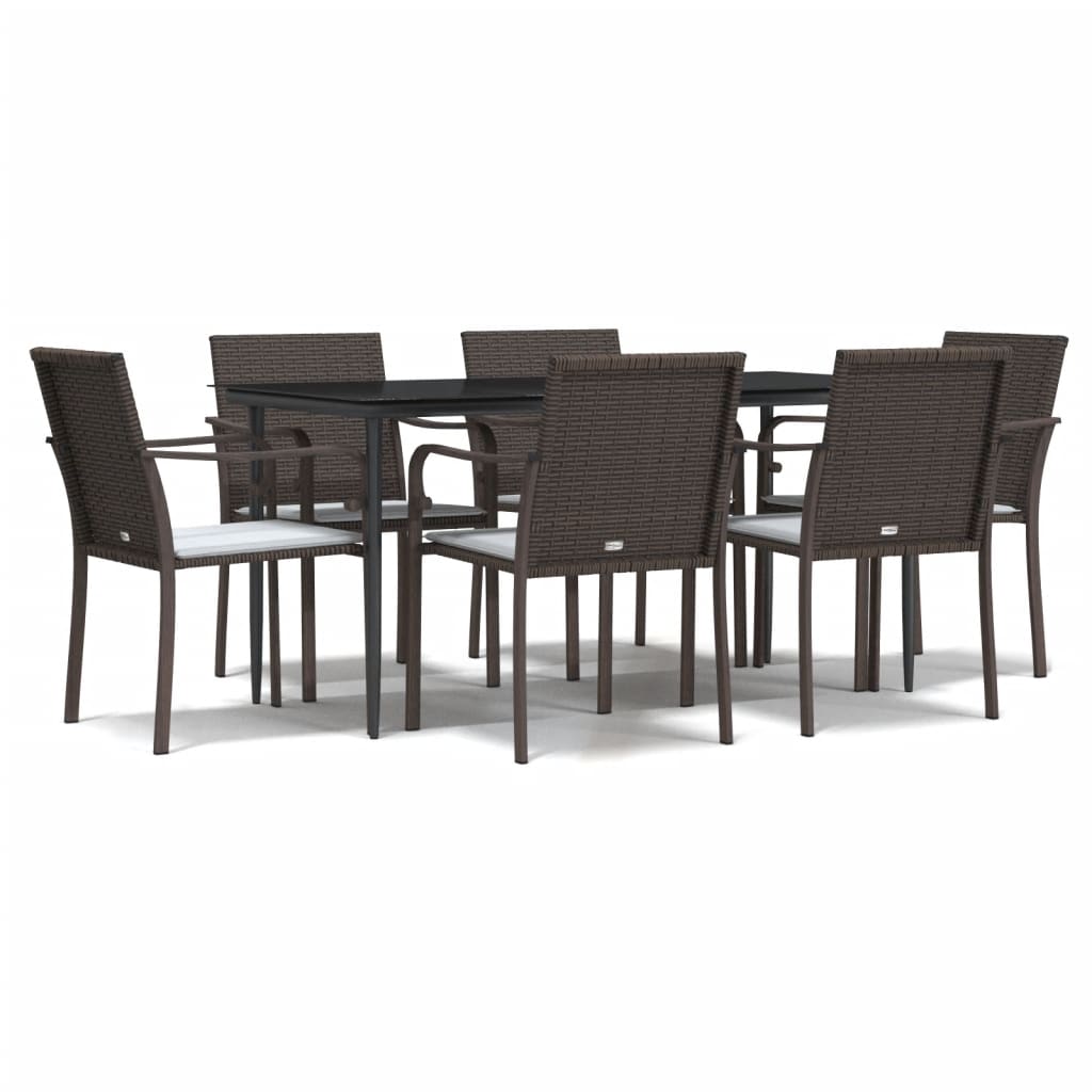 Garden Dining Set Brown PE rattan, steel, tempered glass, fabric