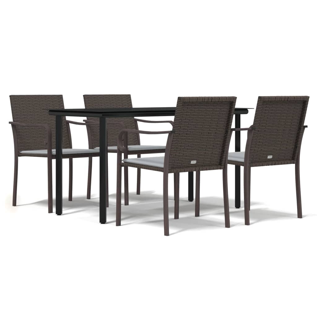 Garden Dining Set Brown PE Rattan, Steel, Tempered Glass Standard