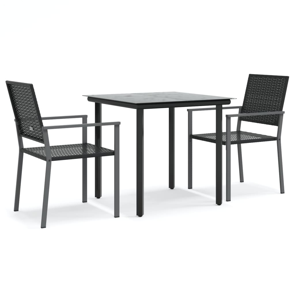 Garden Dining Set Black PE rattan, steel, tempered glass Standard