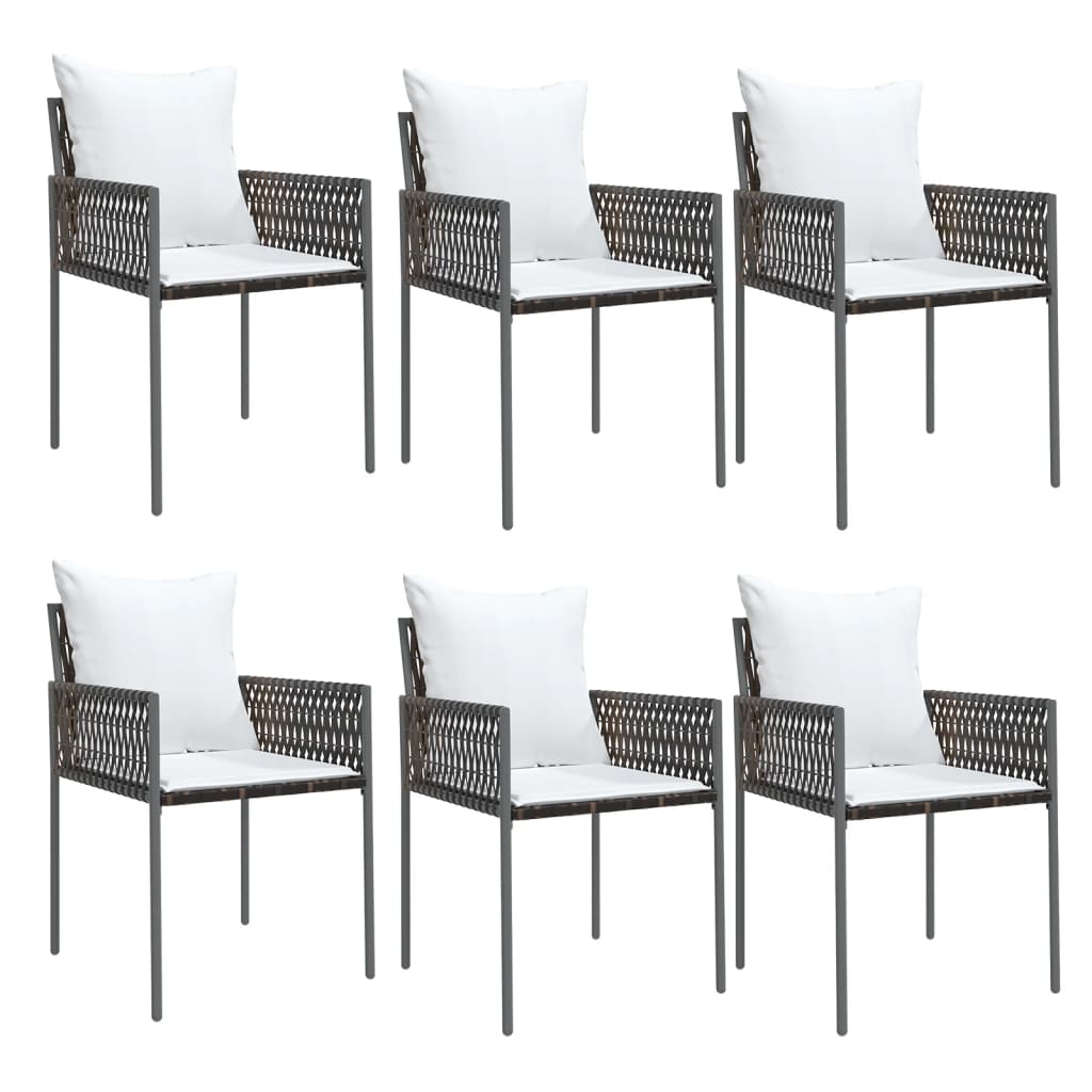 Garden Chair Set of 6 Brown Poly Rattan, Powder-Coated Steel