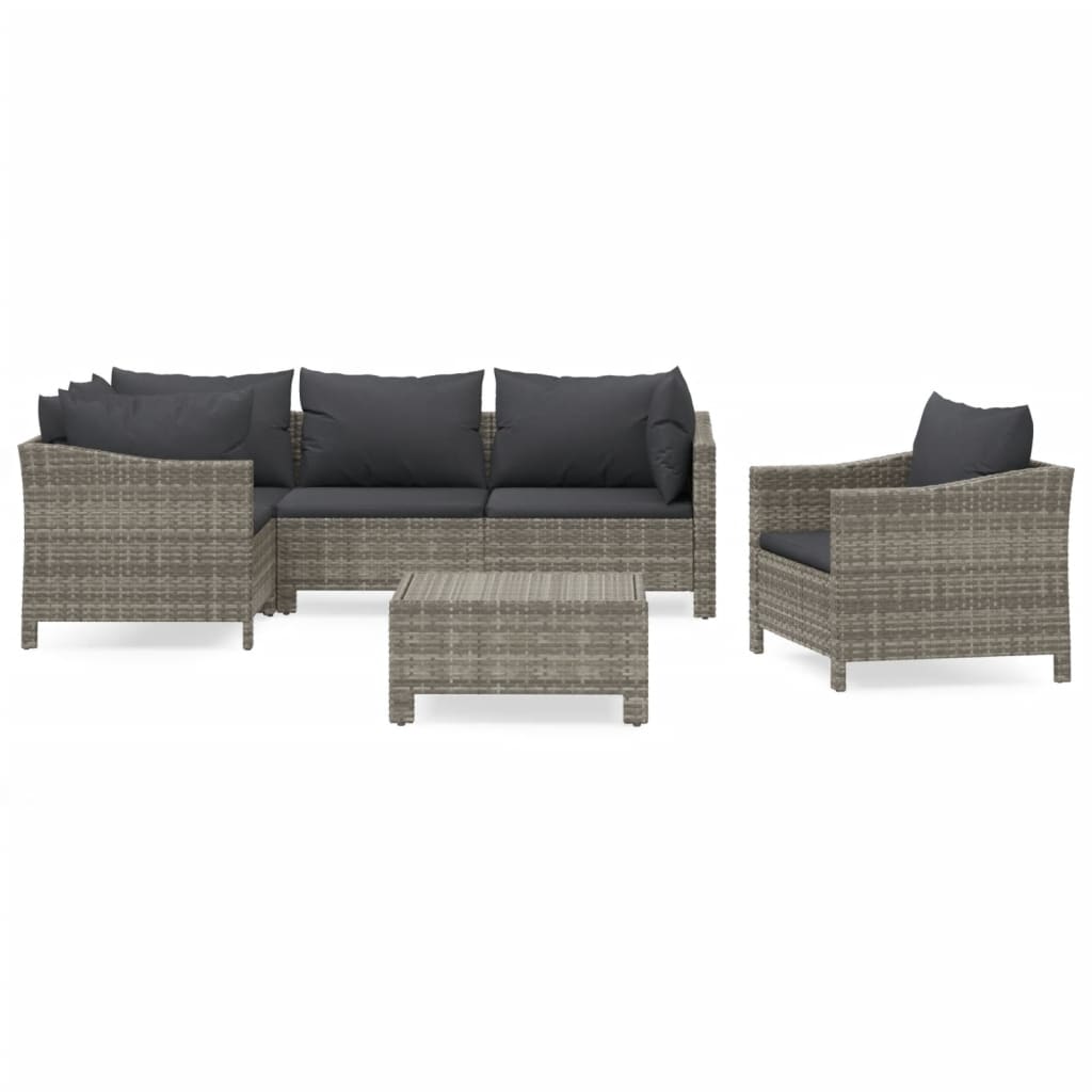 Garden Lounge Set Gray Poly Rattan, Powder-coated Steel Medium