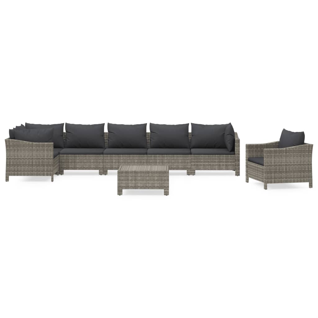 Garden Lounge Set Grey PE rattan, Powder-Coated Steel Large