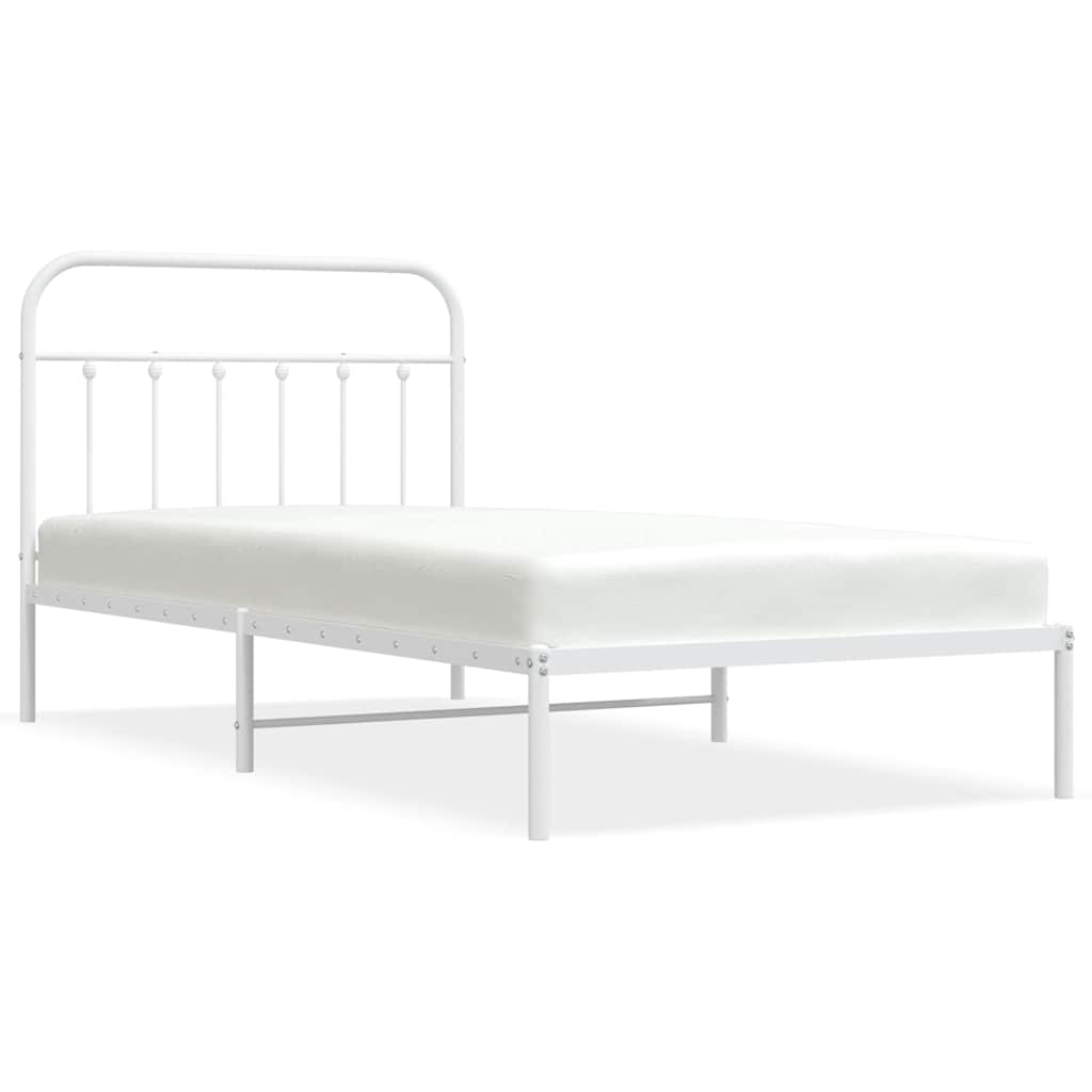 Bed Frame White Powder-Coated Steel Twin Bed Frame Rectangular