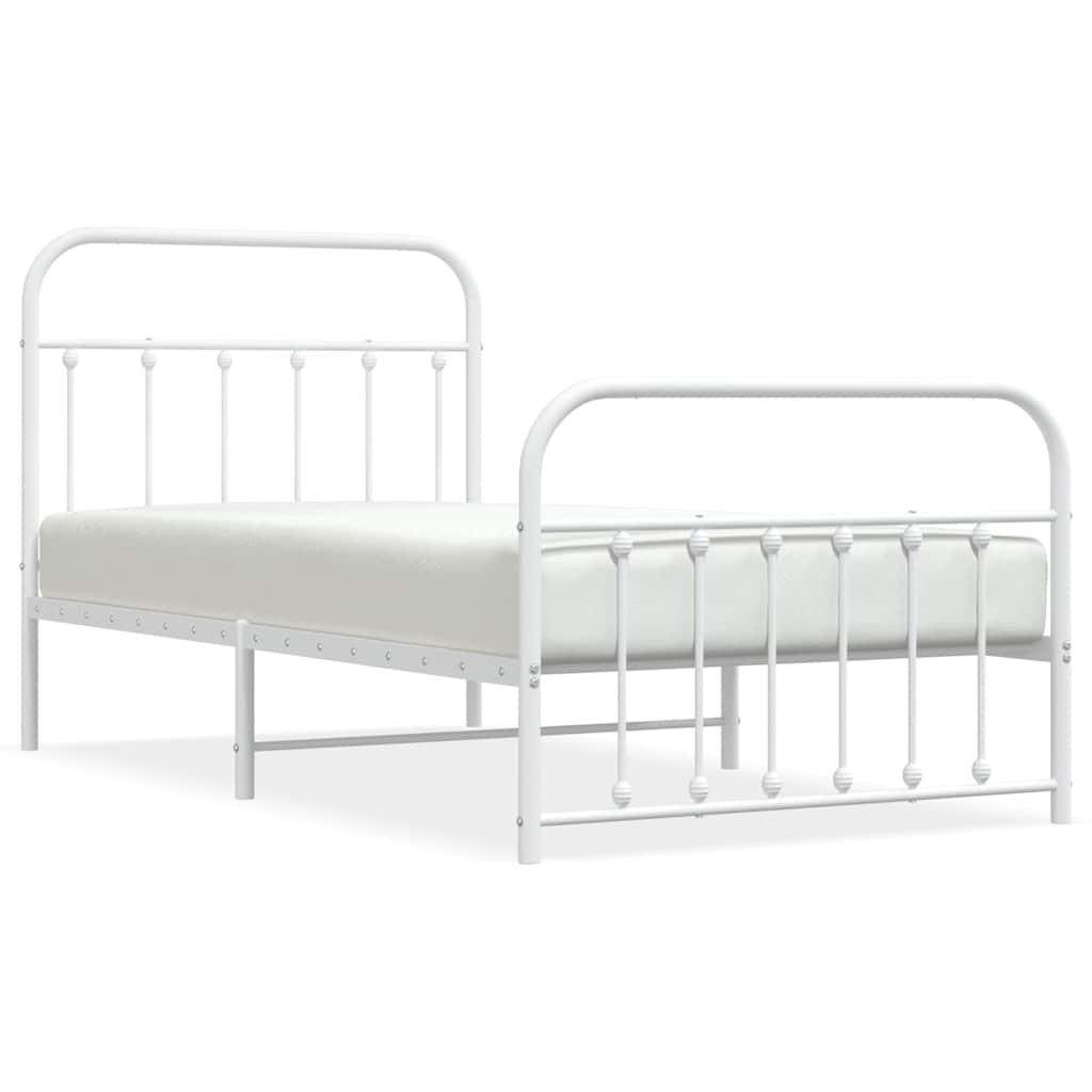 Bed Frame White Powder-Coated Steel Twin Bed Frame Rectangular
