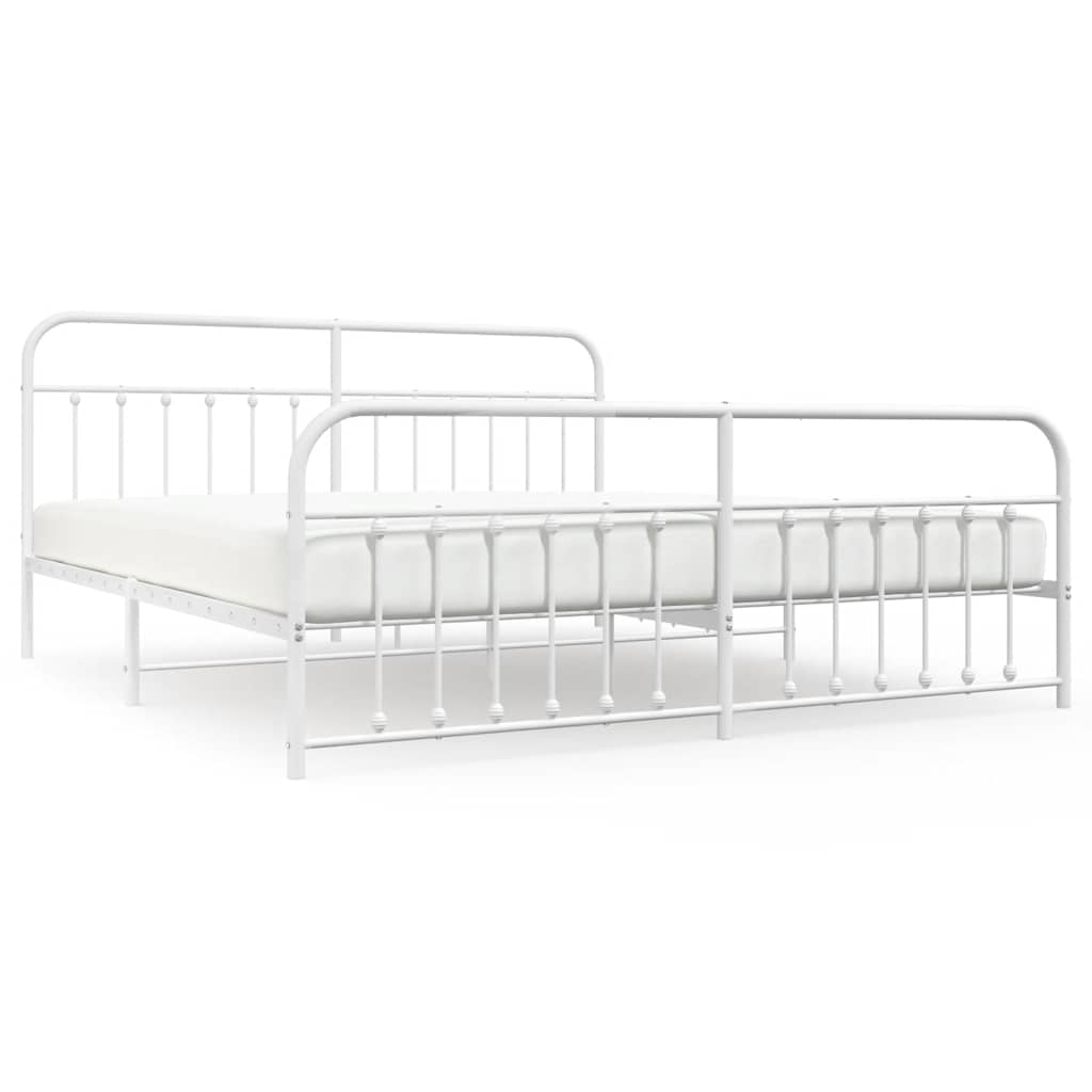 Bed Frame White Powder-Coated Steel Full Industrial Bed Frame