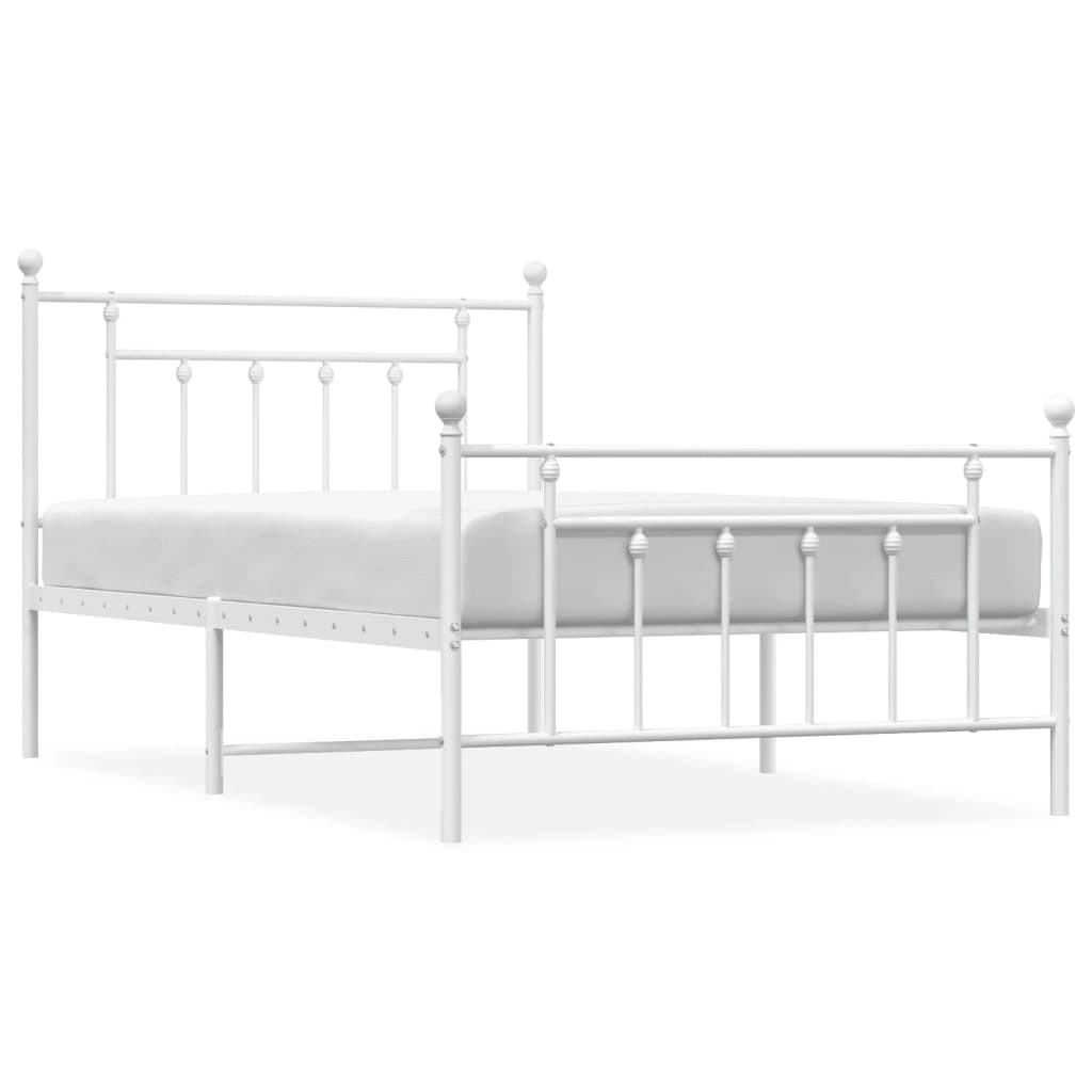 Bed Frame White Powder-Coated Steel Twin Bed Frame Rectangular