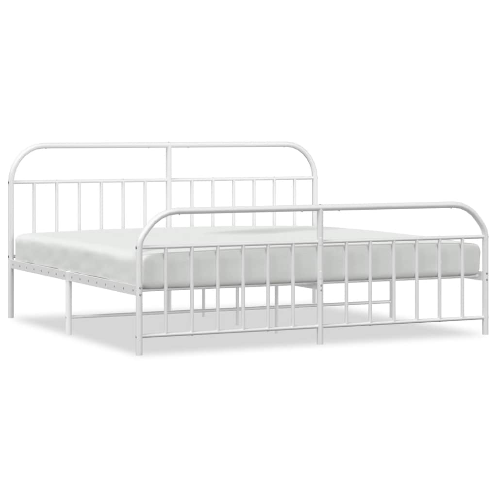 Bed Frame White Powder-Coated Steel Double Bed Frame