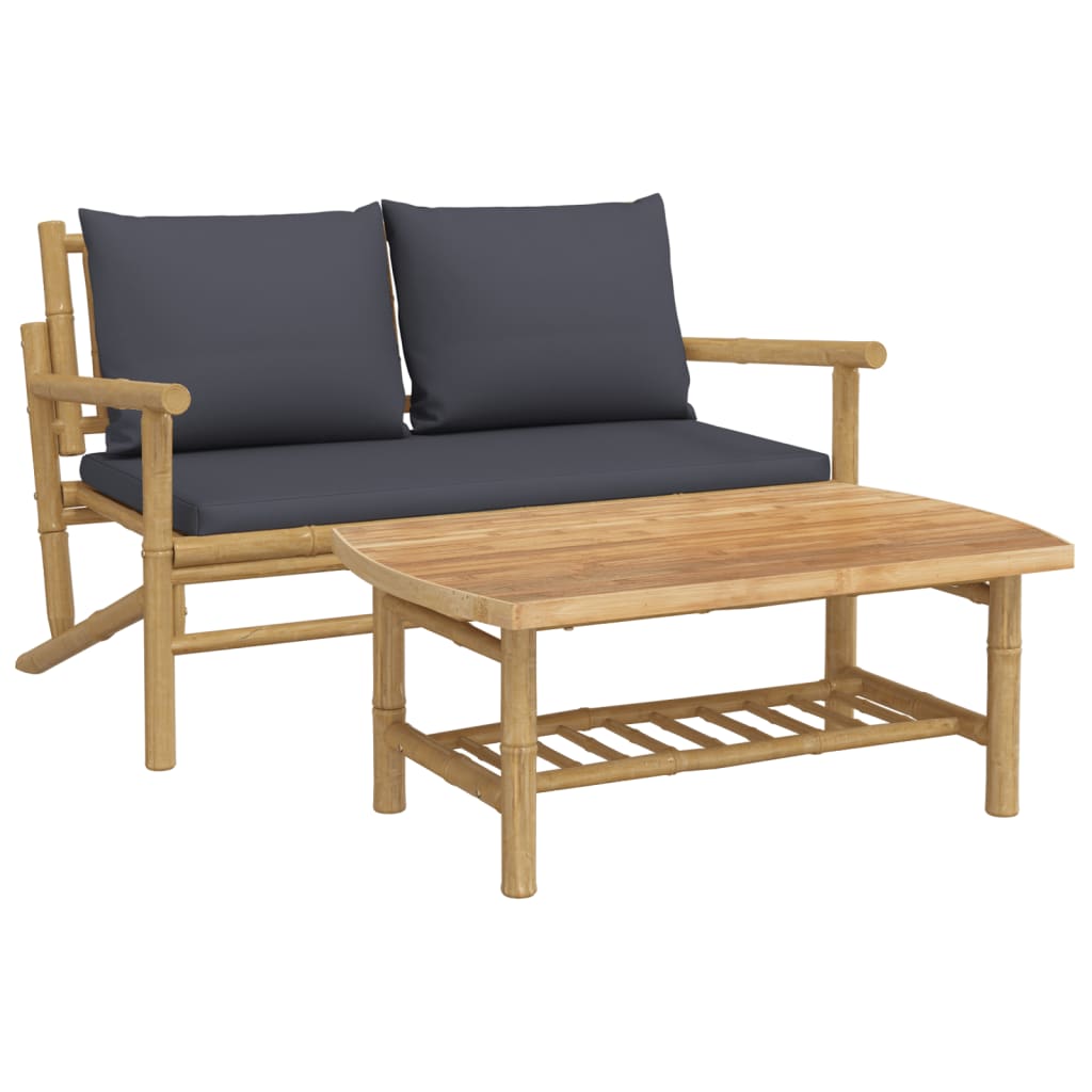 Garden Lounge Set Bamboo with dark grey cushions