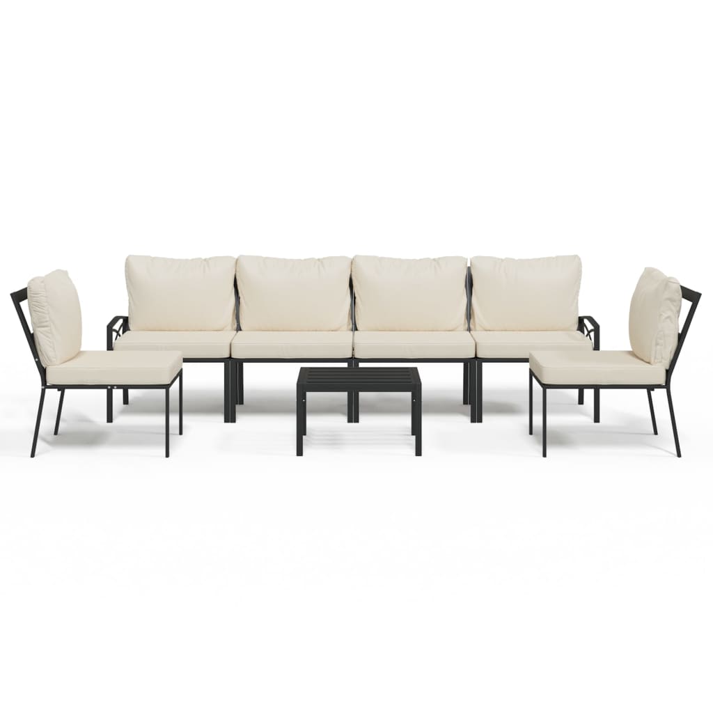 Patio Lounge Set Black and Sand Powder-coated steel, Polyester fabric