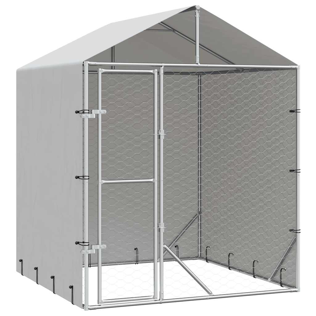 Outdoor Dog Kennel Silver Galvanized steel Large